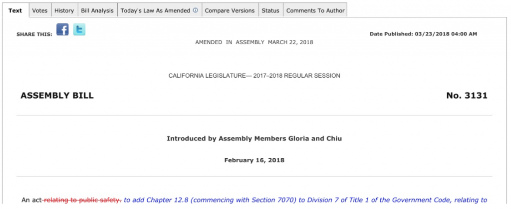 AB 3131 bill text - the first page you see after searching