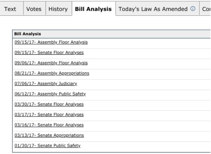 SB 54 list of bill analyses