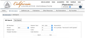 LegInfo Bill Search main page